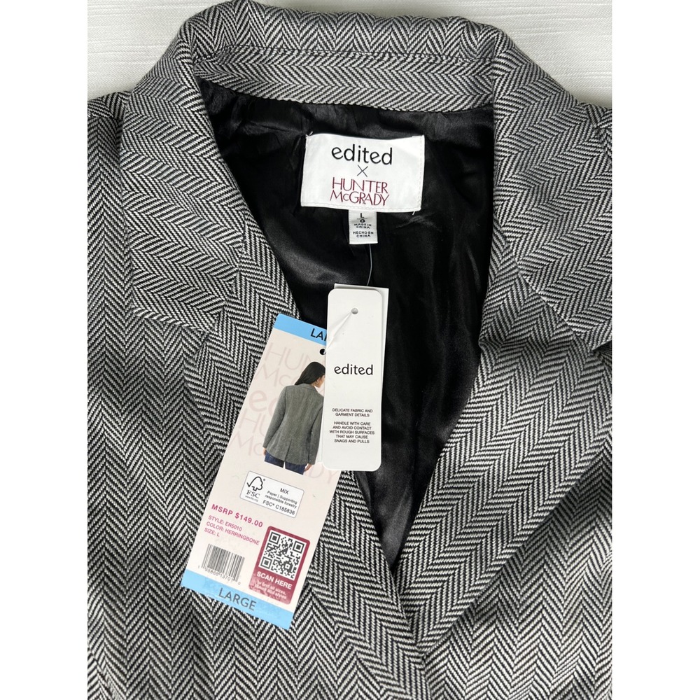 Edited x Hunter McGrady Herringbone Blazer Grey Black Large NWT ER5010 - Picture 6 of 7